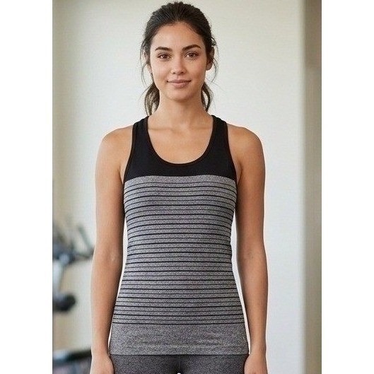 Danskin Now Loose Fit Tank Top Size M Gray Striped Racerback Active Workout Gym